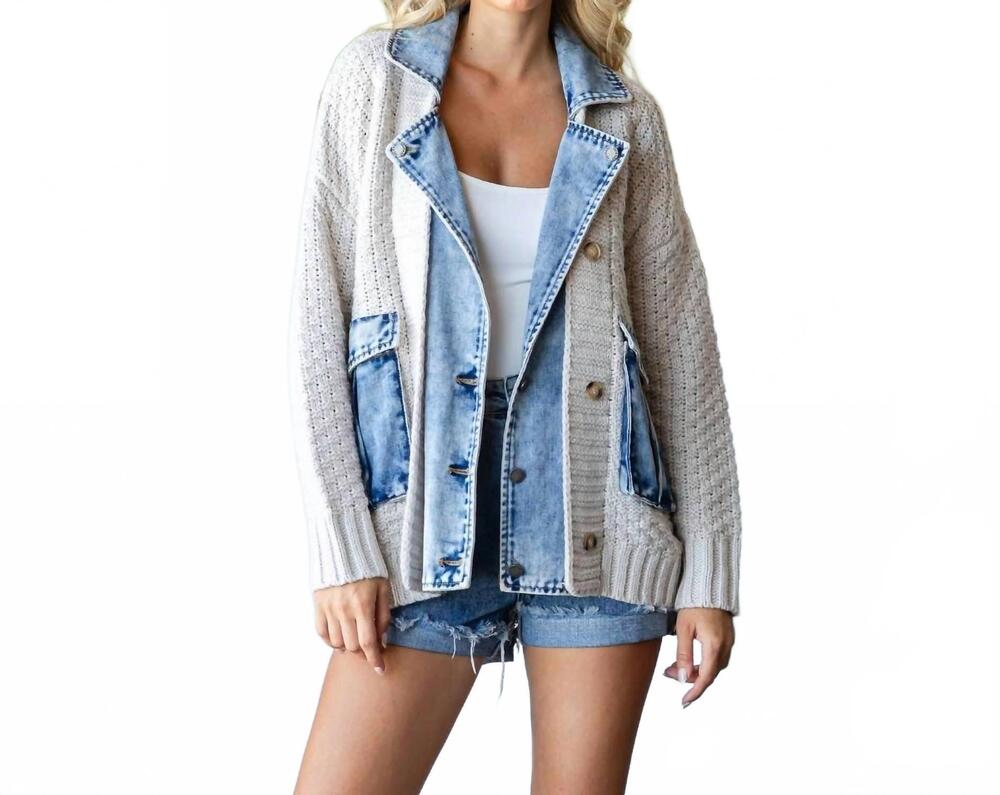 NEW VEVERET knit body layerd jacket in cream / denim